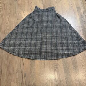 Veve Glen Plaid Flared Midi Skirt Elastic Waist Lined Women's